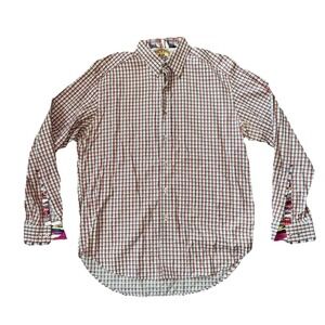 Robert Graham Shirt Men's Large Multi-Color Checkered Flip Cuff Preppy Button Up